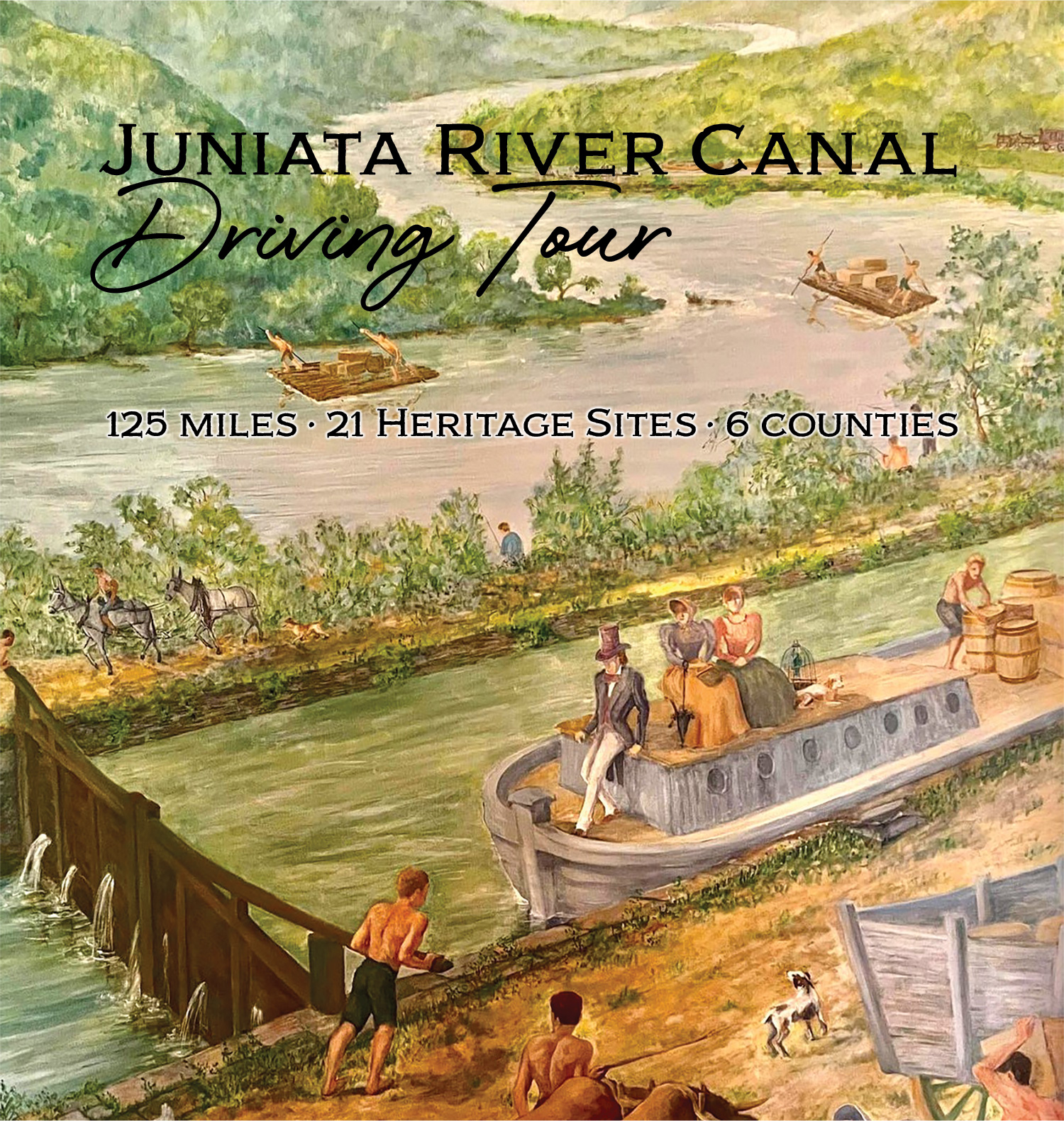 Juniata River Canal Driving Tour - The Lewistown Narrows in 1840 painting by Harrison Frerich