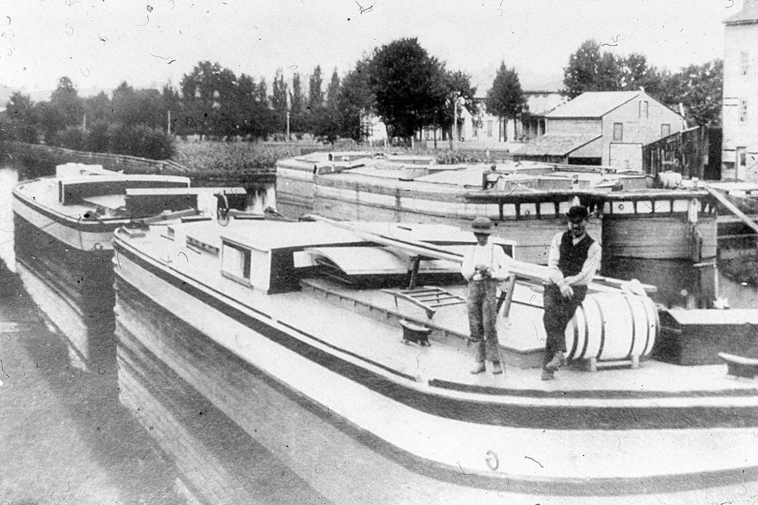 Historic photo of a barge on the Juniata River Canal